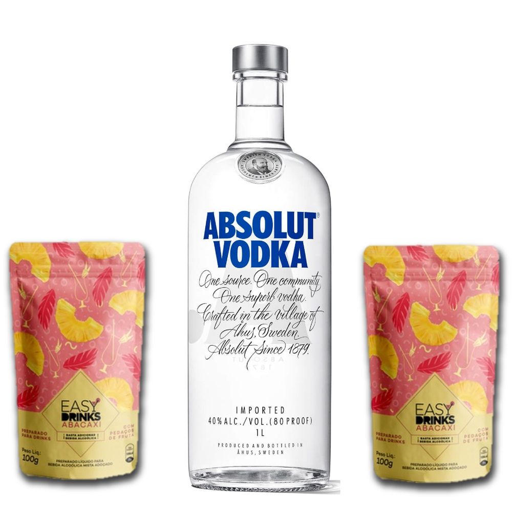 Kit Vodka Absolut 1L + 2 EasyDrinks Sabor Abacaxi